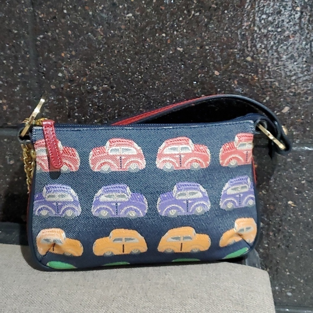 VINTAGE BRACCIALINI BAG W CARS WOMENS SHOULDER BAG SMALL BLUE RED ORANGE - Picture 2 of 16